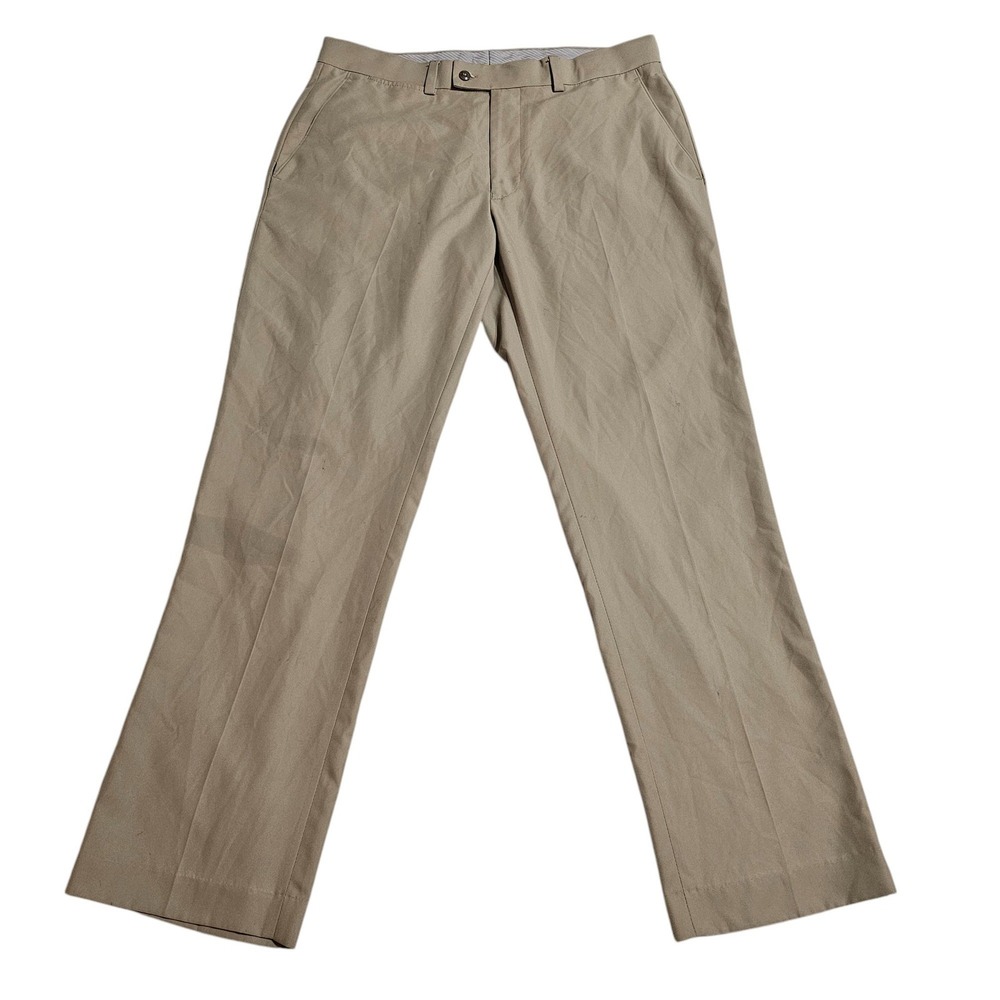 Louis Raphael Golf Pants Flat Front Khaki‎ Polyester Mens 36x32 *READ-Stained*